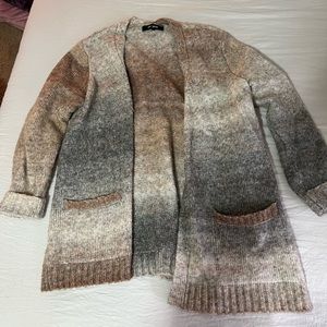 Long tan and grey cardigan
